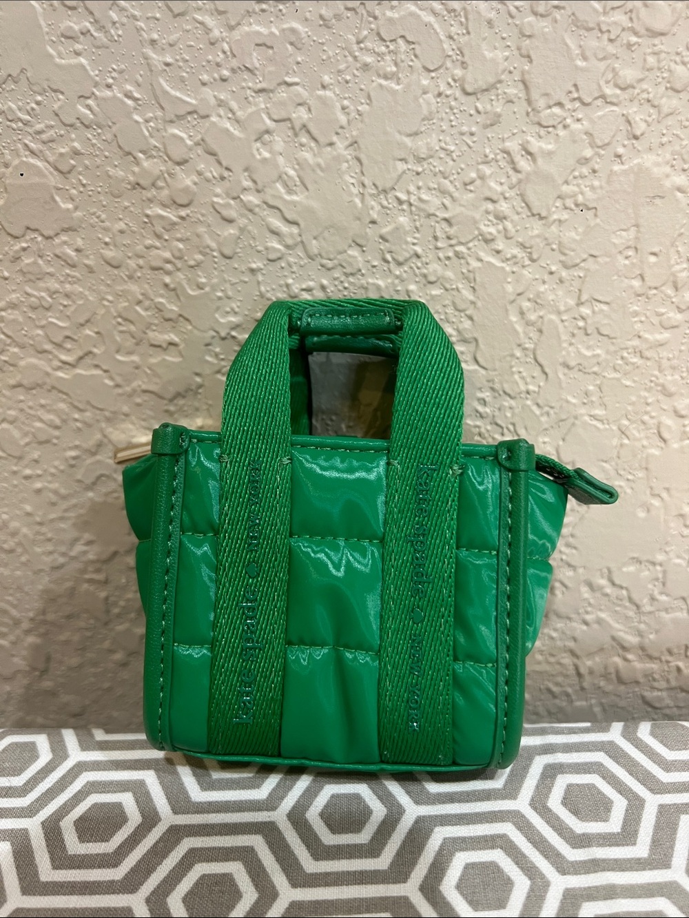 kate spade Green Quilted Mini Tote keychain